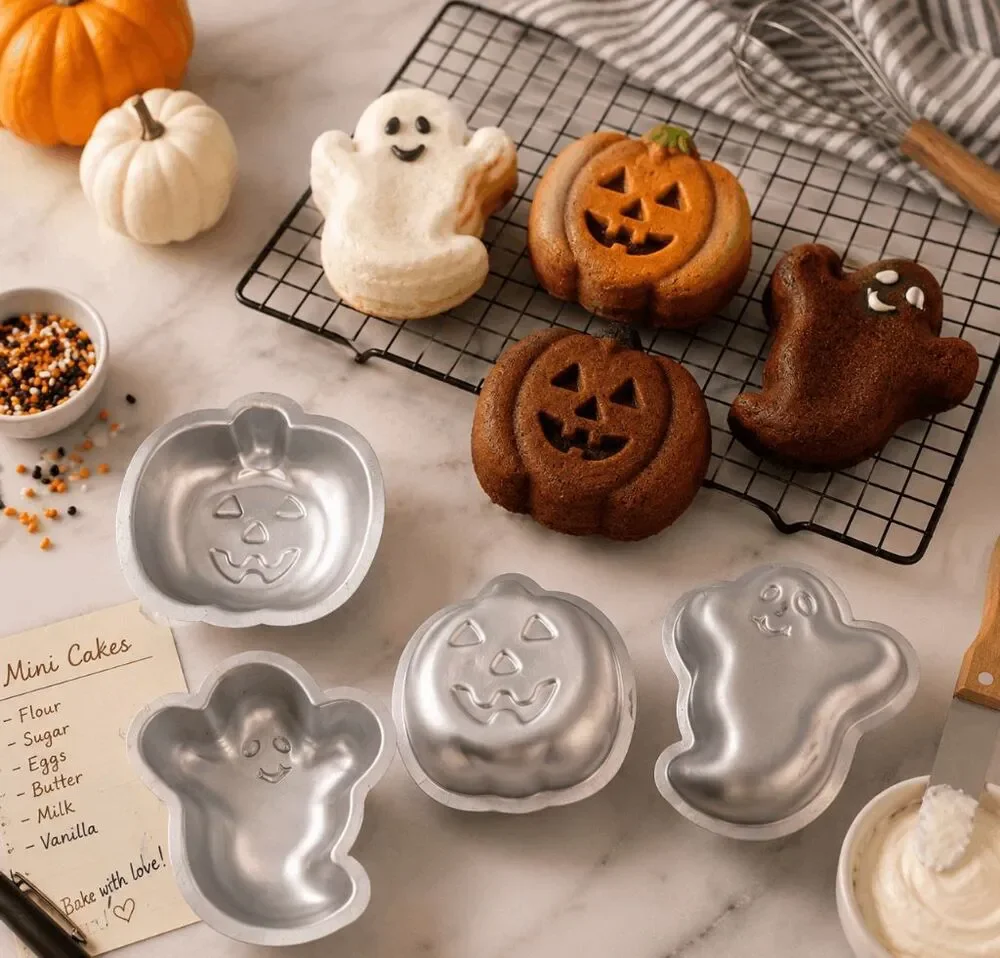 Ghost & Pumpkin Wilton Singles Metal Mini Muffin Loaf Tin Halloween Cake PanREAD